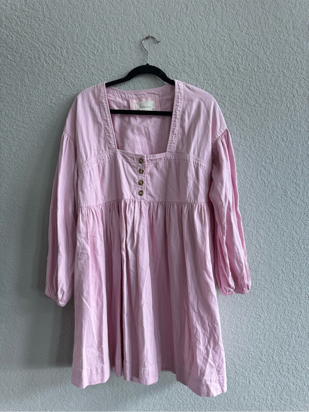 Anthropologie Pink Long-Sleeve Babydoll Dress